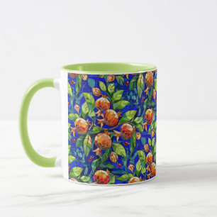 Pomegranate Pattern Dark Blue and Red Fruit Mosaic Mug
