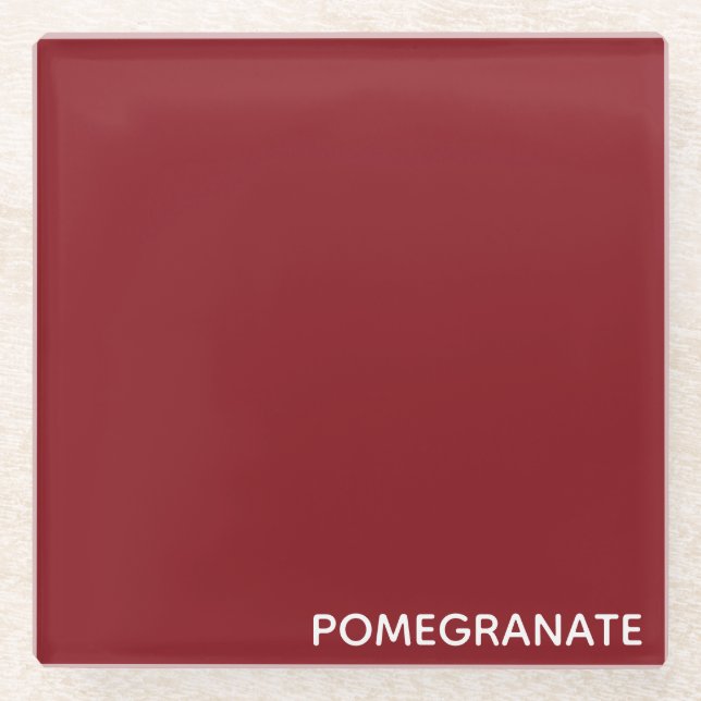 Pomegranate red colour name glass coaster (Front)