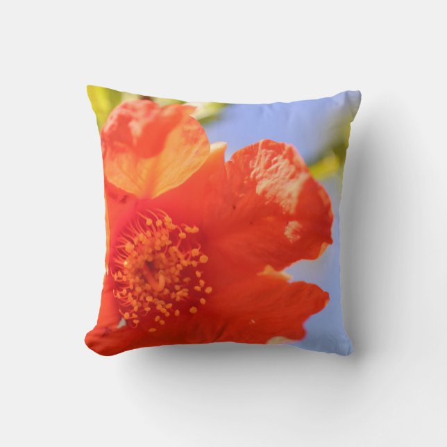 Pomegranate Red Flower Blossom Cushion Pillow (Front)