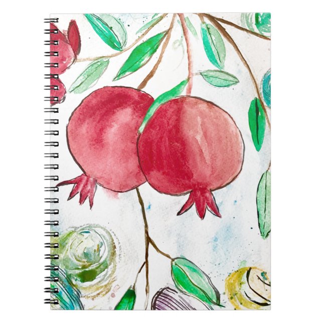 Pomegranate red fruit gift nature watercolor  notebook (Front)