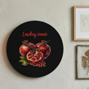 Pomegranate Red Rich Oil Paint Aesthetic Elegant  Large Clock