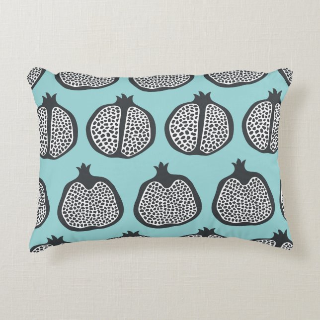 Pomegranate Slices: Black Aqua Pattern. Decorative Cushion (Front)