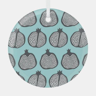 Pomegranate Slices: Black Aqua Pattern. Glass Tree Decoration