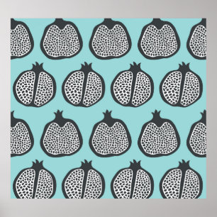 Pomegranate Slices: Black Aqua Pattern. Poster