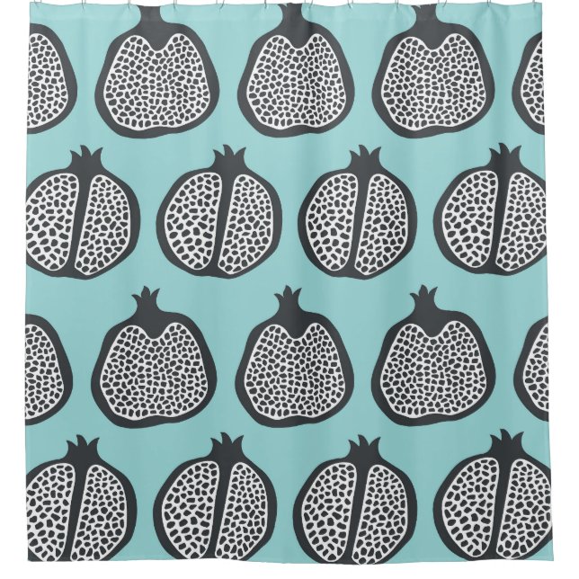 Pomegranate Slices: Black Aqua Pattern. Shower Curtain (Front)