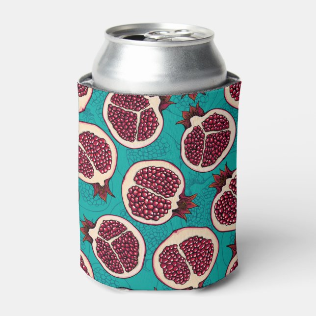 Pomegranate slices on turquoise can cooler (Can Front)
