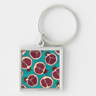 Pomegranate slices on turquoise key ring