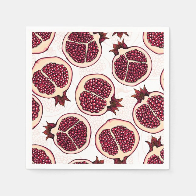 Pomegranate slices on white napkin (Front)
