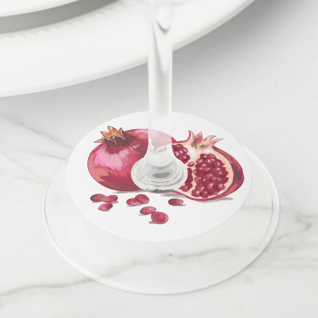 Pomegranate Star of David Jewish Wine Glass Tag (Close Up)