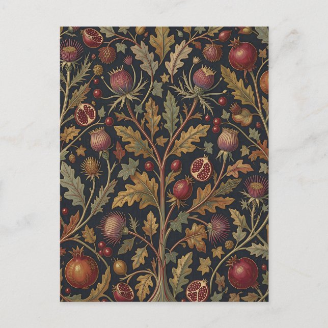 Pomegranate Thistle Botanical Pattern Postcard (Front)
