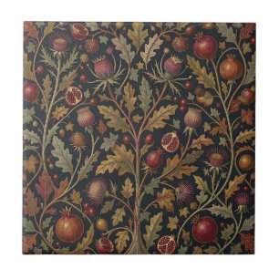 Pomegranate Thistle Botanical Pattern Tile