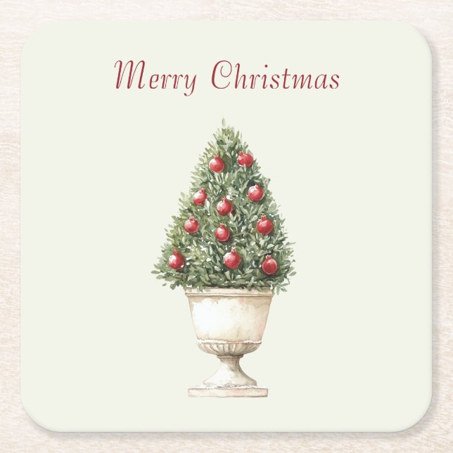 Pomegranate Tree Christmas Square Paper Coaster (Front)
