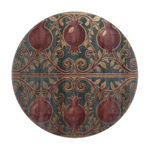 Pomegranate Vine Pattern Dark Green Gold Ornate Cutting Board