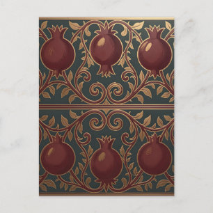 Pomegranate Vine Pattern Dark Green Gold Ornate Postcard