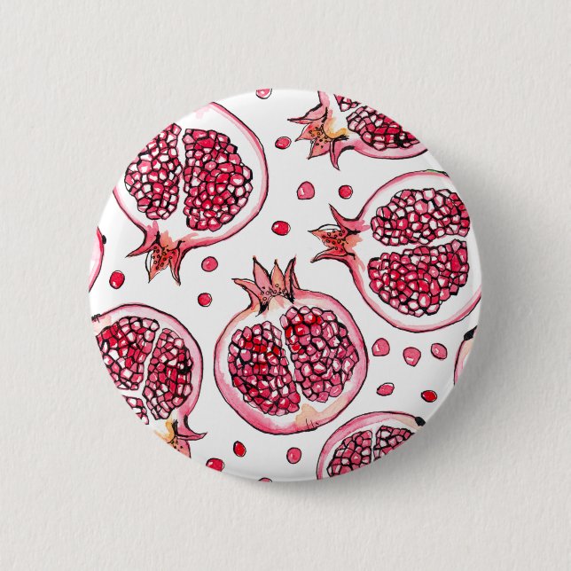 Pomegranate watercolor and ink pattern 6 cm round badge (Front)