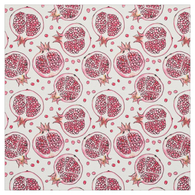 Pomegranate watercolor and ink pattern fabric (Swatch)