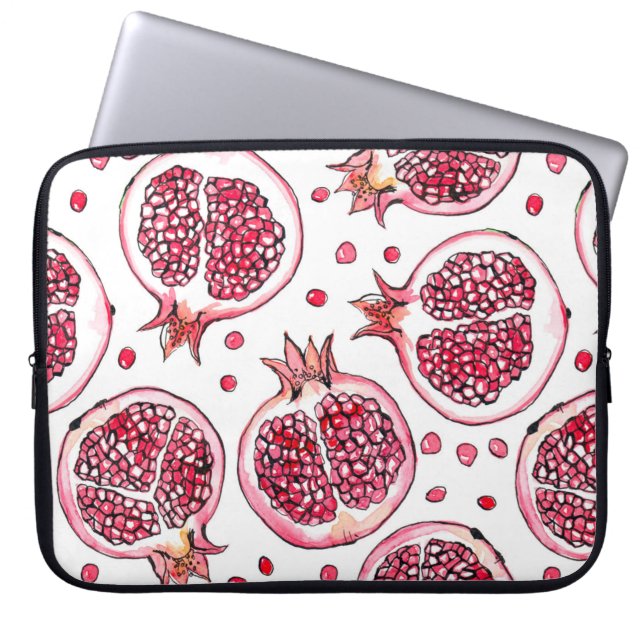 Pomegranate watercolor and ink pattern laptop sleeve (Front)