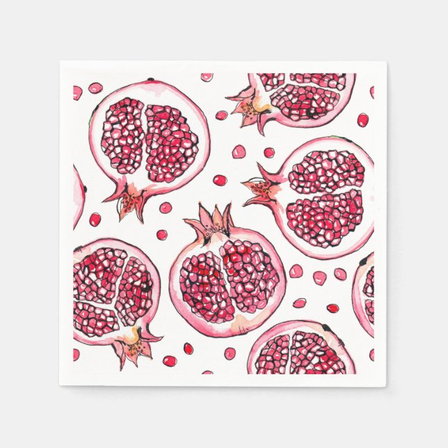 Pomegranate watercolor and ink pattern napkin (Front)