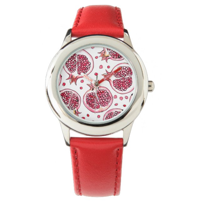 Pomegranate watercolor and ink pattern watch (Front)