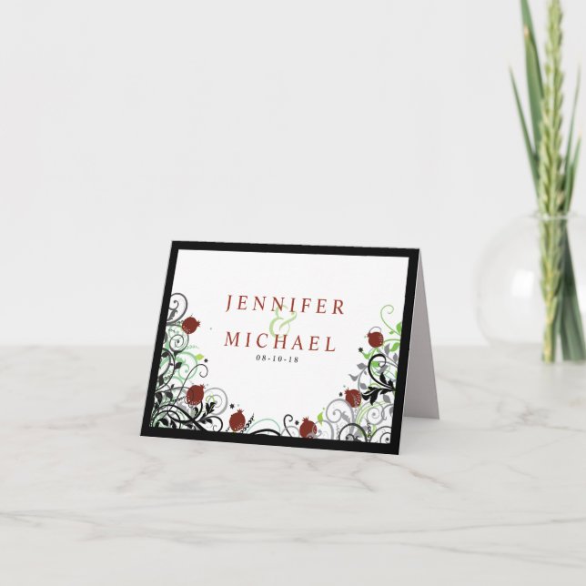 POMEGRANATE Wedding Thank You Folded Greeting Card (Front)