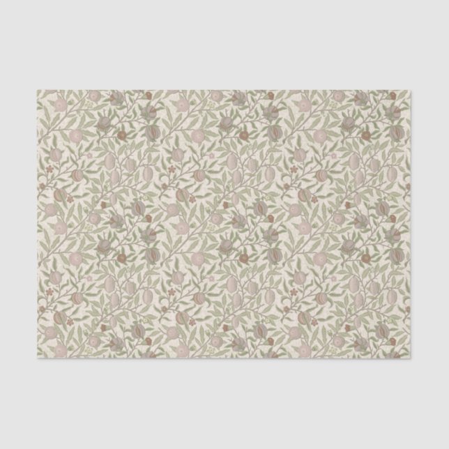 Pomegranate William Morris soft neutrals on white Tissue Paper (Front)
