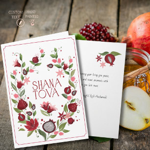 Pomegranate Wreath Rosh Hashanah Watercolor Holiday Card