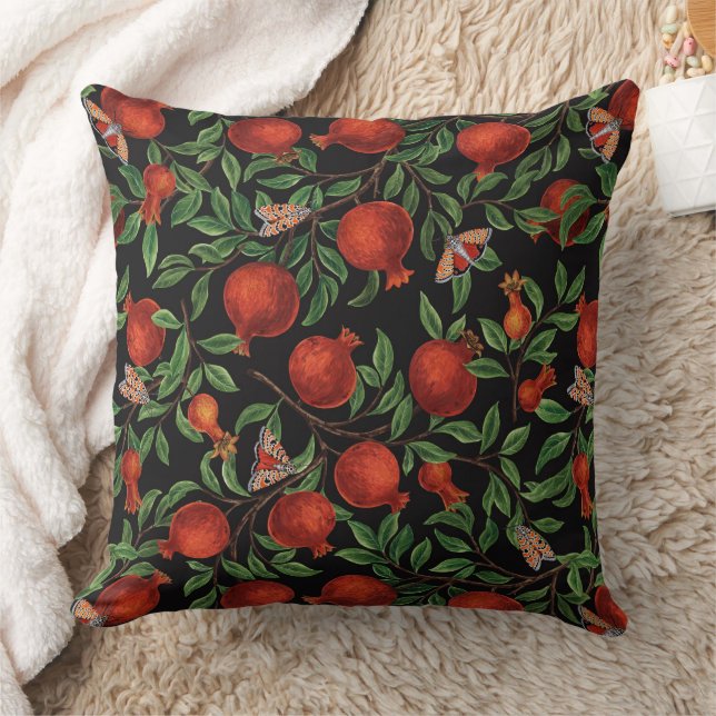 Pomegranates and Bella Moths  Cushion (Blanket)