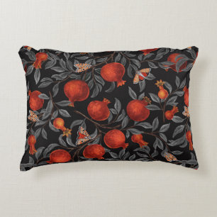 Pomegranates and Bella Moths in red and grey Decorative Cushion
