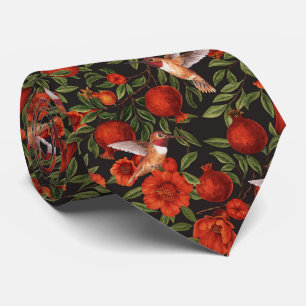 Pomegranates and Bella Moths in red and grey Neck Tie