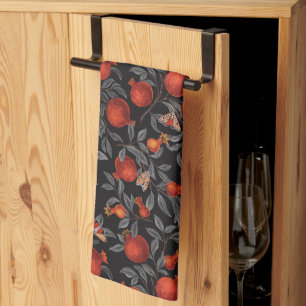 Pomegranates and Bella Moths in red and grey Tea Towel