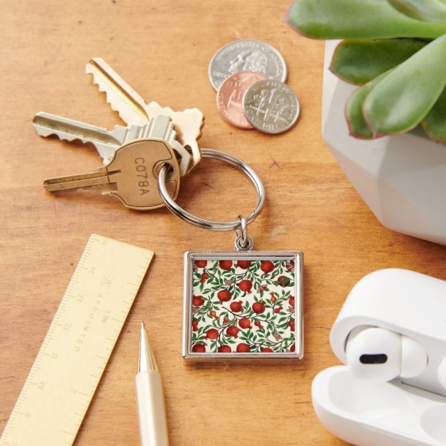 Pomegranates and Bella Moths on off white Key Ring (Desk)