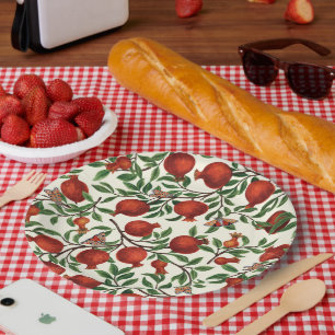 Pomegranates and Bella Moths on off white Paper Plate