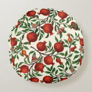 Pomegranates and Bella Moths on off white Round Cushion