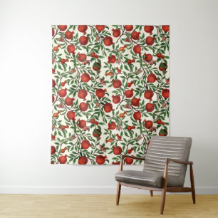 Pomegranates and Bella Moths on off white Tapestry