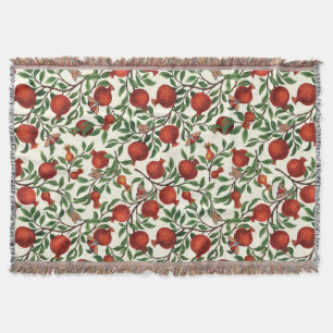 Pomegranates and Bella Moths on off white Throw Blanket