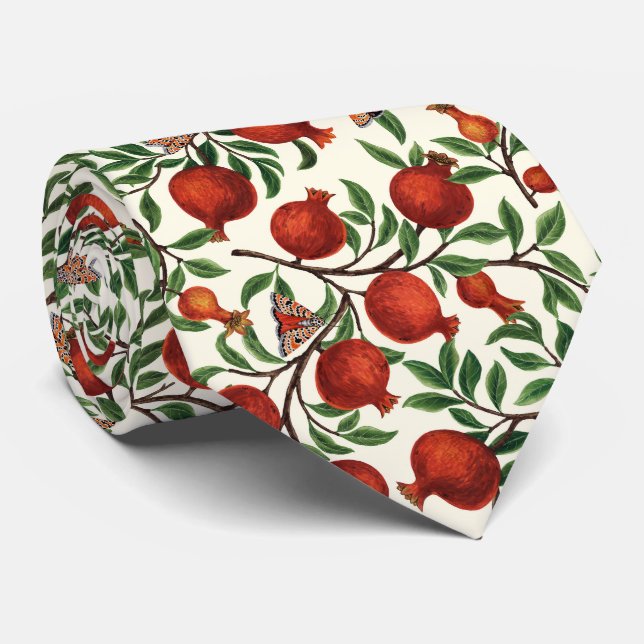 Pomegranates and Bella Moths on off white Tie (Rolled)