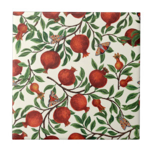 Pomegranates and Bella Moths on off white Tile
