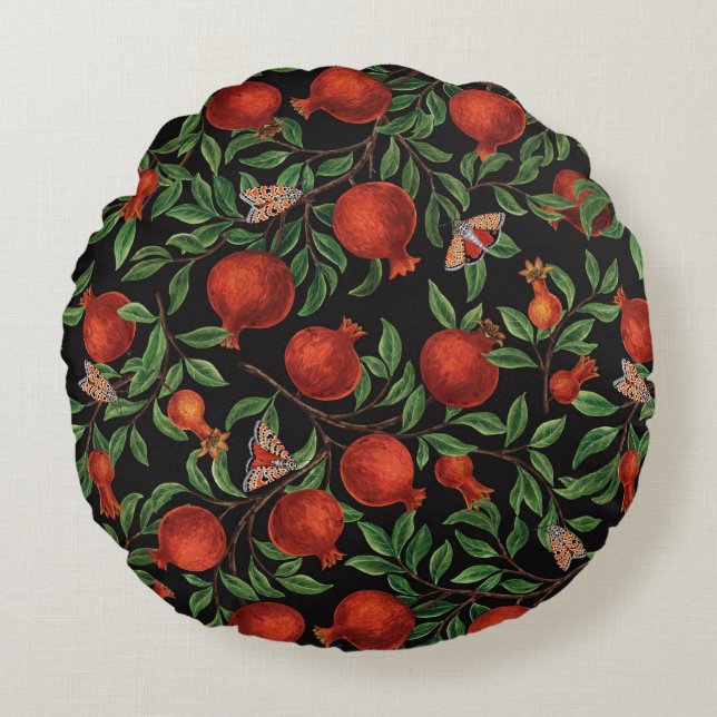 Pomegranates and Bella Moths  Round Cushion (Front)