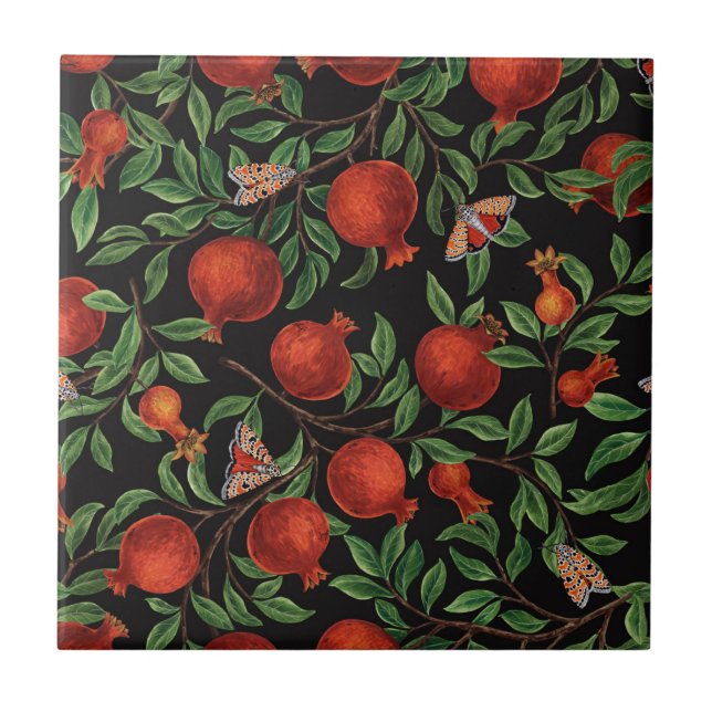 Pomegranates and Bella Moths  Tile (Front)