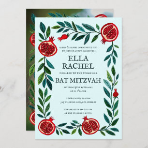Pomegranates B'nai Bat Bar Mitzvah Custom Photo Invitation