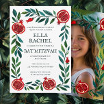 Pomegranates B'nai Bat Bar Mitzvah Custom Photo  Invitation<br><div class="desc">Perfect card to announce a bar mitzvah, bat mitzvah or other Jewish celebration! Hand made art for you! FULLY CUSTOMIZABLE! Click on “Personalise” above to edit the text and add your photo to the back side. Click "edit using design tool" to adjust the fonts, colours and placements and to delete...</div>