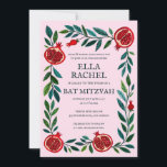 Pomegranates Custom Bat Bar Mitzvah Watercolor Invitation<br><div class="desc">Perfect card to announce a bar mitzvah, bat mitzvah or other Jewish celebration! Hand made art for you! FULLY CUSTOMIZABLE! Click on “Personalise” above to edit the text. Click "edit using design tool" to adjust the fonts, colours and placements. Also you can easily change the card style to have square...</div>
