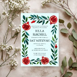Pomegranates Custom Bat Bar Mitzvah Watercolor Invitation<br><div class="desc">Perfect card to announce a bar mitzvah, bat mitzvah or other Jewish celebration! Hand made art for you! FULLY CUSTOMIZABLE! Click on “Personalise” above to edit the text. Click "edit using design tool" to adjust the fonts, colours and placements. Also you can easily change the card style to have square...</div>