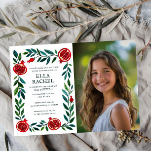 Pomegranates Custom PHOTO B'nai Bat Bar Mitzvah Invitation