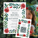 Pomegranates Custom QR Bat Bar Mitzvah Watercolor Enclosure Card<br><div class="desc">Perfect enclosure card to include with invitations for a bar mitzvah, bat mitzvah or other Jewish celebration! Hand made art for you! FULLY CUSTOMIZABLE! Click on “Personalise” above to edit the text and add your link to the QR code. Click "edit using design tool" to adjust the fonts, colours and...</div>