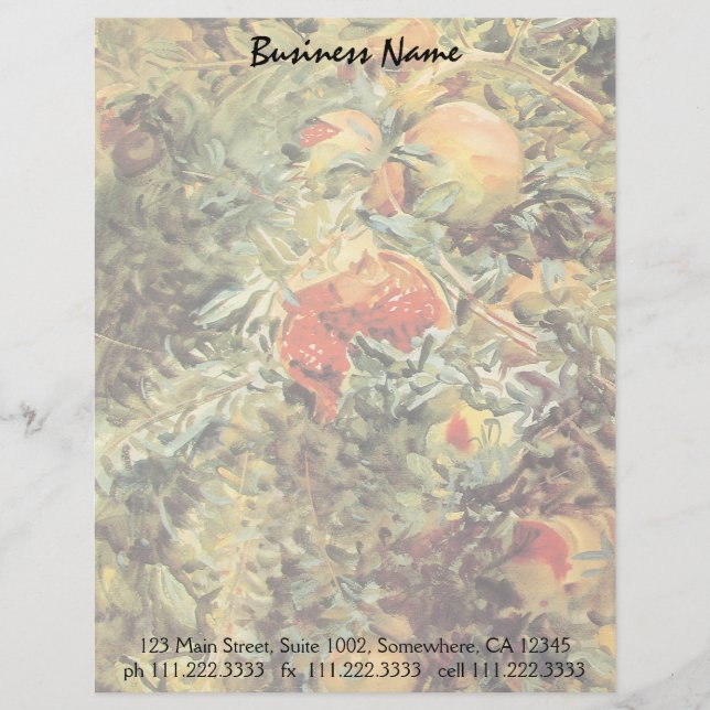 Pomegranates II by John Singer Sargent Letterhead Design (Front)