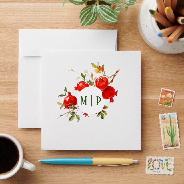 Pomegranates watercolor theme Bright colours Envelope (Desk)