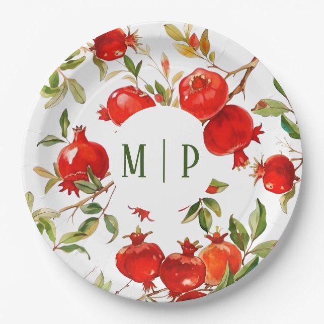 Pomegranates watercolor theme Bright colours Paper Plate (Front)