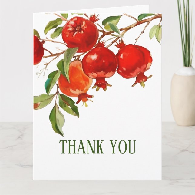 Pomegranates watercolor theme Bright colours Thank You Card (Front)