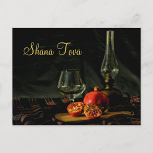 Pomegranates, Wine, and Oil Lamp Rosh Hashanah Postcard